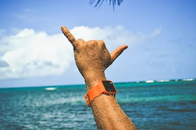 Smartwatch after snorkeling at the beach